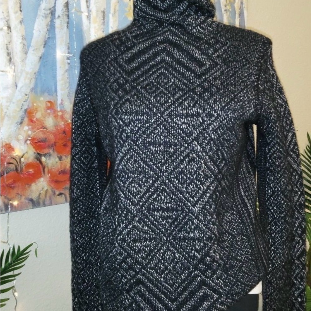 Ralph Lauren Black & Charcoal Diamond-Textured Cowl Sweater